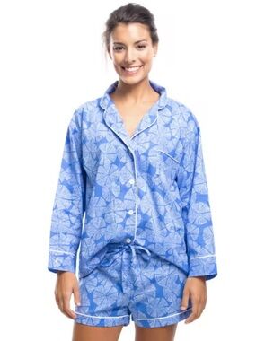 Marigot Lorient Cotton Pajama Set Blue Marine Pinwheel Small EUC Lounge Sleep